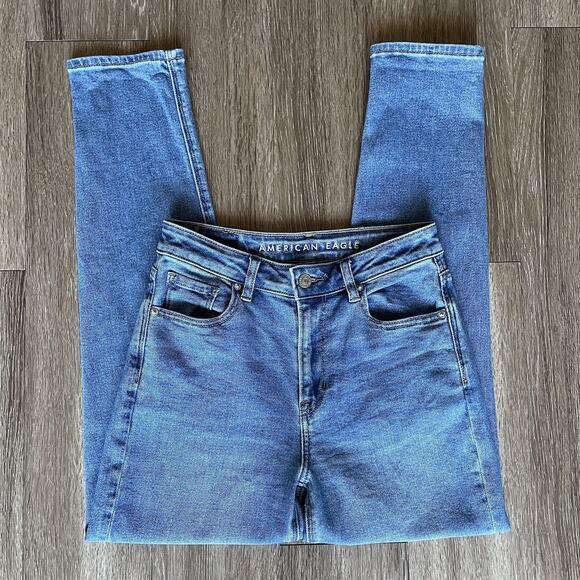 American Eagle Stretch Mom Jeans Classic Blue High Rise Tapered Ankle Length 0 - Picture 13 of 16